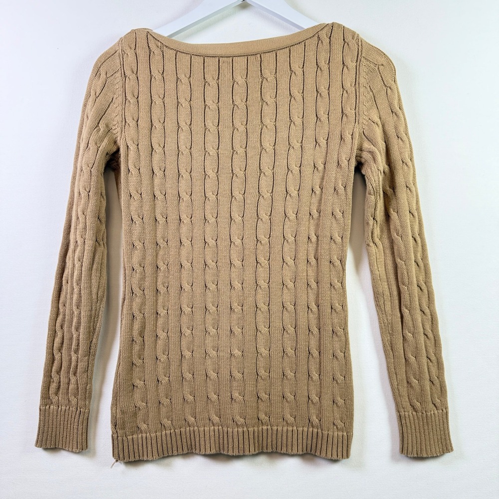 LAUREN Ralph Lauren Tan Cable Knit Button Shoulder Boat Neck Sweater Size S - Picture 2 of 5